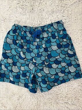 Boys Capelle Blue Wave-Pattern Swim Trunks with Drawstring Waist